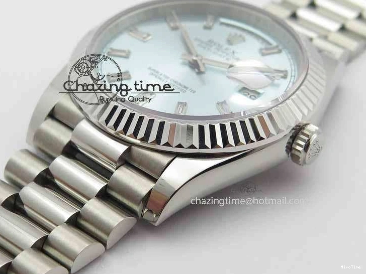 MiroTime 1227 Elegant Day Date 40mm SS BP Maker Best Edition Ice Blue Dial Diamond Markers On SS Bracelet ETA 3700